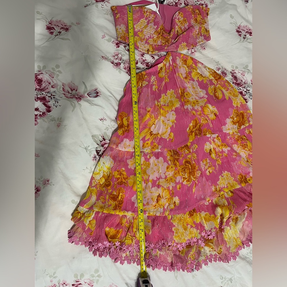 HEMANT & NANDITA Pink Floral Strapless Mini Dress - Picture 6 of 7